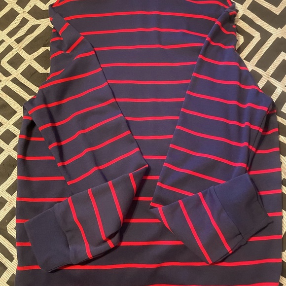 Plaid polo collared long sleeve navy blue red stripes with white horse - Picture 3 of 5